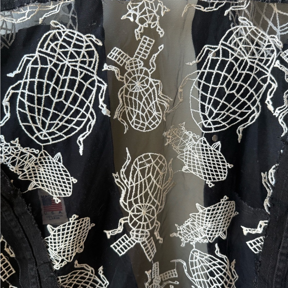 DRAGON DENIM Beetle Denim Jacket Lace Grunge Whimsigoth Goth Bug Insect Black L - Picture 4 of 10